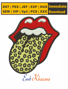 Rolling Stones Leopard Embroidery Design