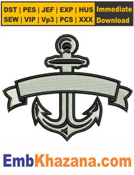 Anchor With a Banner Symbol Embroidery Design