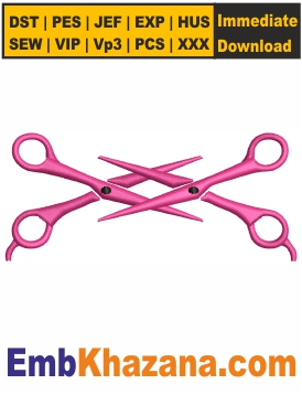 Pink Scissor Embroidery Design | Embkhazana.com