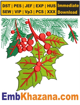 Christmas Holly Embroidery Design