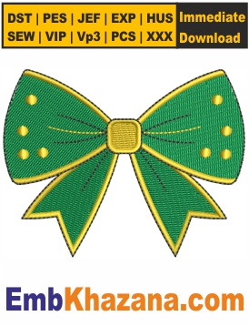 Firefly Christmas Green Bow Embroidery Design