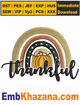 Thankful Pumpkin Rainbow Embroidery Design