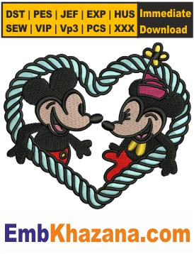 Mickey and Minnie Heart Embroidery Design
