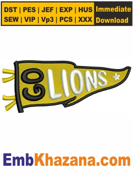 Go Lions Pennant Flag Embroidery Design