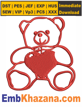 Bear Holding Heart Embroidery Design, Valentines Day Embroidery Files Digital Download