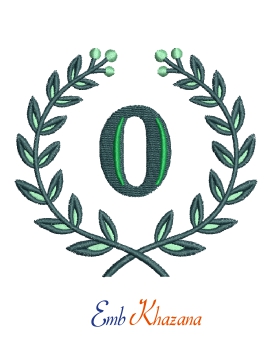 Laurel wreath with 0 letter embroidery design