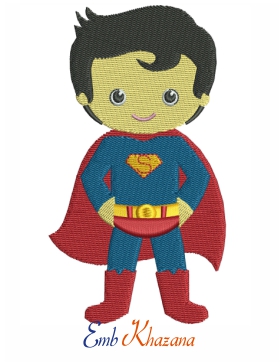 Chibi Superman Cartoon Embroidery Design