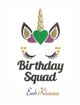 Unicorn birthday squad machine embroidery design