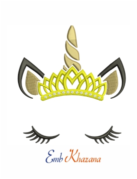 Queen unicorn wearing a crown embroidery design