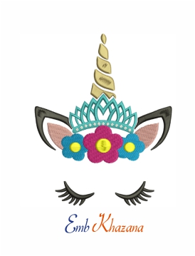 Unicorn with floral crown embroidery design