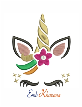 Rainbow unicorn head with star embroidery design
